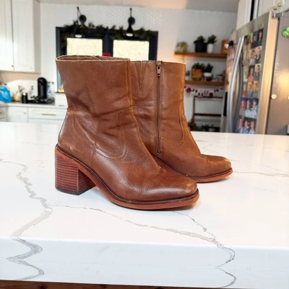 Turbulent Tan Leather Square Toe Mid-Calf Boots - Picture 2 of 13